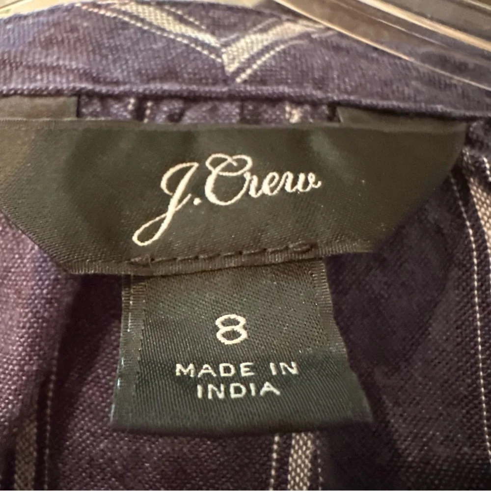 J. Crew Tie Waist Linen Blend Striped Gauze Top Blouse Women's‎ 8 Navy Casual